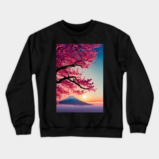 Mount Fuji with a sakura tree at sunset Crewneck Sweatshirt